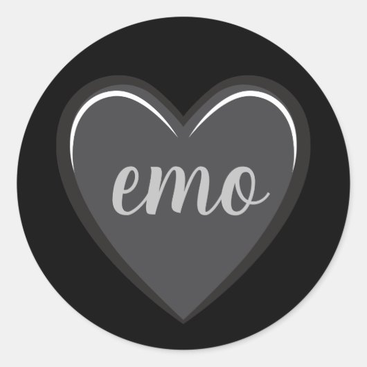 Emoブラックとグレーのハートグラフィック ラウンドシール (正面)