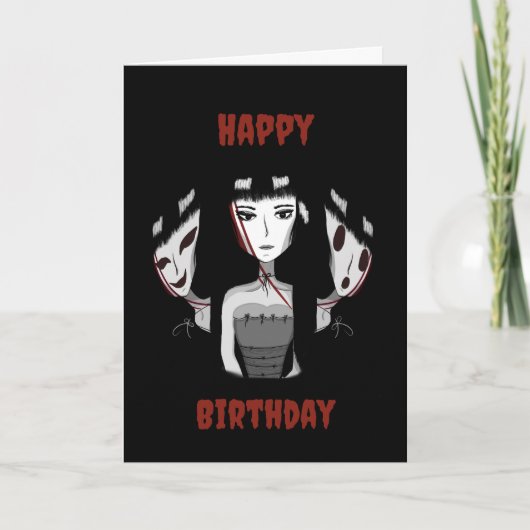 Emo Girl Hand-Drawn Birthday カード (正面)