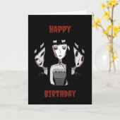 Emo Girl Hand-Drawn Birthday カード (黄色い花)