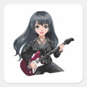 Emo girl with long black hair スクエアシール (正面)