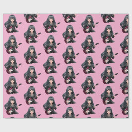 Emo girl with long black hair ラッピングペーパー