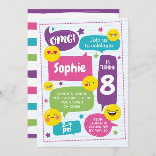 Emoijの誕生日の招待状 招待状 (正面/裏面)