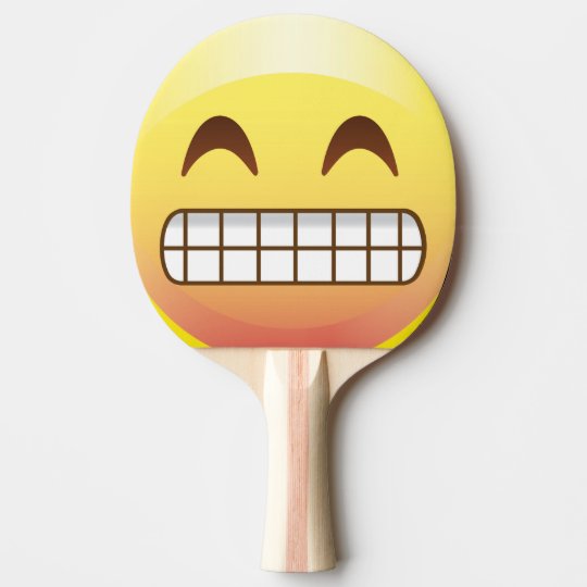 Emojiのスマイルの顔のかいをなじる歯を見せるにやにや笑い 卓球ラケット Zazzle Co Jp