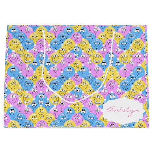 Emojiのカラフルなかわいいデザイン ラージペーパーバッグ (正面)