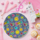 Emojiのスマイルのデニムの女の子の誕生会のプレート ペーパープレート (パーティー)