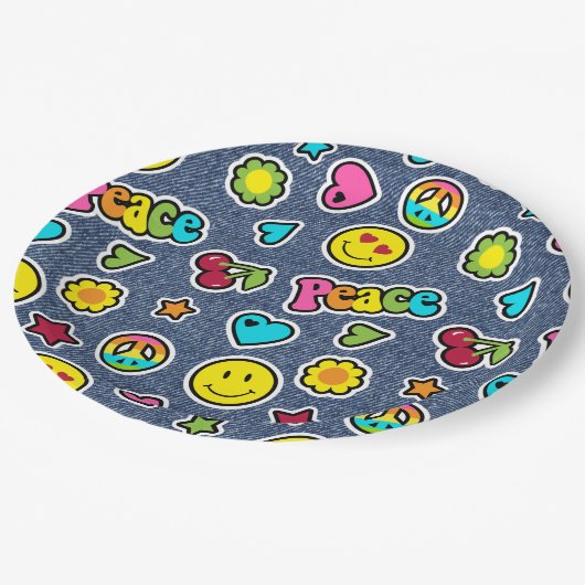 Emojiのスマイルのデニムの女の子の誕生会のプレート ペーパープレート (アングル)