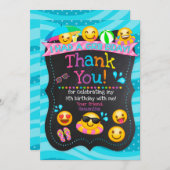 Emojiのプールを囲んでのパーティの誕生日のサンキューカード サンキューカード (正面/裏面)