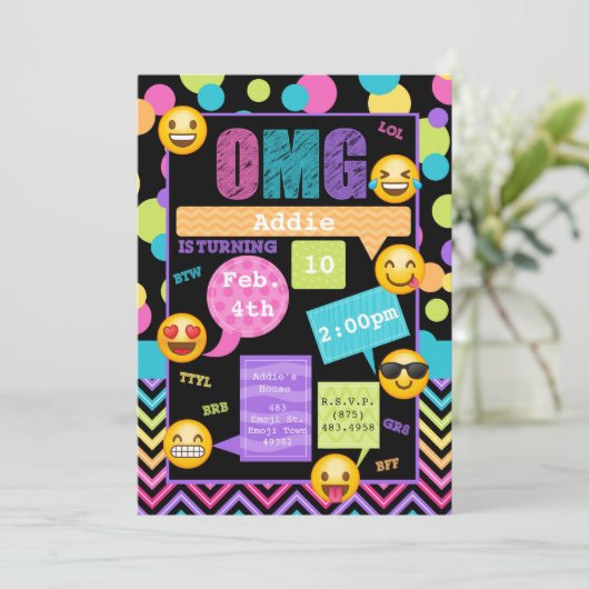 Emojiのメールや文字を打つの誕生日のパーティの招待状 招待状 (スタンド正面)