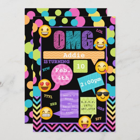 Emojiのメールや文字を打つの誕生日のパーティの招待状 招待状 (正面/裏面)