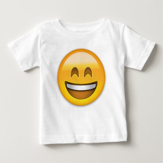 Emojiの微笑の顔の開いた口および微笑の目 ベビーTシャツ (正面)
