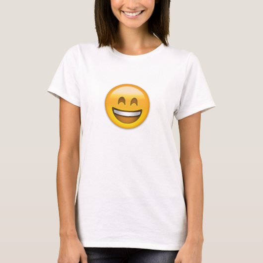 Emojiの微笑の顔の開いた口および微笑の目 Tシャツ (正面)
