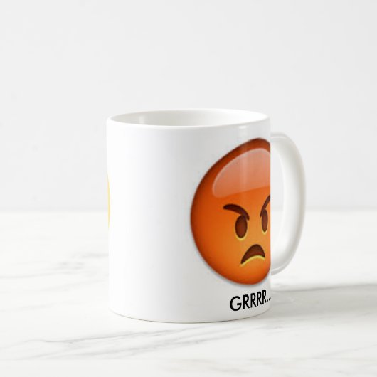 Emojiの怒ってい、幸せなマグ! コーヒーマグカップ (正面右)