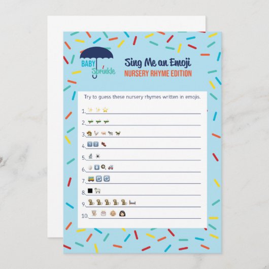 Emojiの童謡のベビーシャワーのゲームカード 招待状 (正面/裏面)