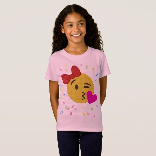 Emojiの誕生日のワイシャツ-女の子のハートのキス Tシャツ (正面フル)