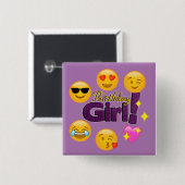 Emojiの誕生日の女の子 缶バッジ (正面&裏面)