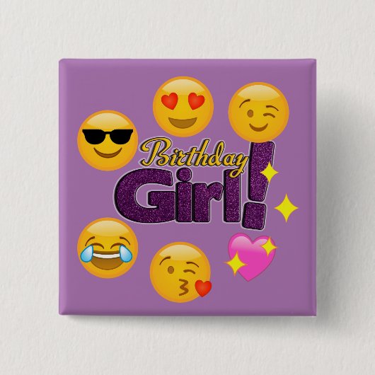Emojiの誕生日の女の子 缶バッジ (正面)