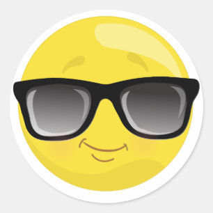 Emojiの身に着けているサングラスのステッカー ラウンドシール