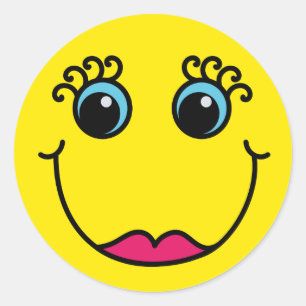 Emoji Face黄色い女性 ラウンドシール