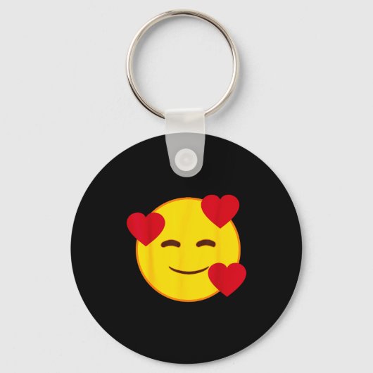 Emoji Floating Hearts Yellow Smile Face キーホルダー (正面)
