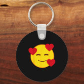 Emoji Floating Hearts Yellow Smile Face キーホルダー (正面)