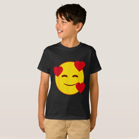 Emoji Floating Hearts Yellow Smile Face Tシャツ (正面フル)