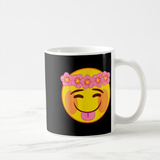 Emoji Flower Crown Tongue Yellow Smile Face コーヒーマグカップ (右)