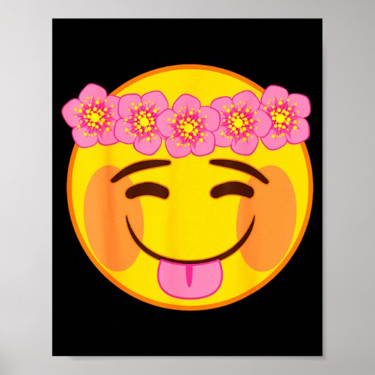 Emoji Flower Crown Tongue Yellow Smile Face  ポスター (正面)