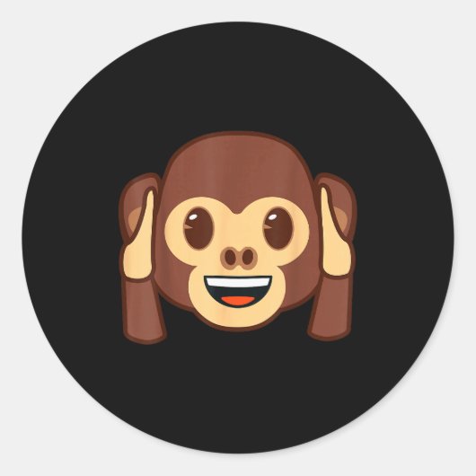 Emoji Monkey Holding Ears Yellow Smile Face ラウンドシール (正面)
