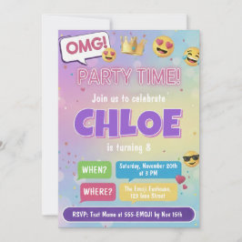 Emoji Party Birthday Invitation Neon Kids Theme 招待状