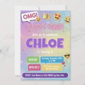 Emoji Party Birthday Invitation Neon Kids Theme 招待状