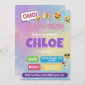 Emoji Party Birthday Invitation Neon Kids Theme 招待状 (正面/裏面)