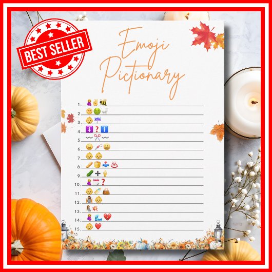 EMOJI PICTIONARY ベビーシャワーゲーム かわいい小さなカボチャ 招待状