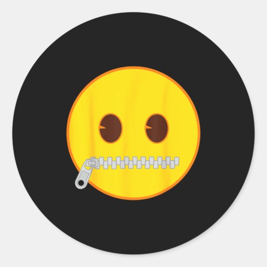Emoji Zip Zipper Mouth Yellow Smile Face ラウンドシール (正面)