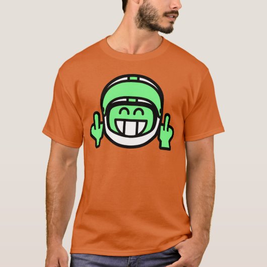 Emoticon Grin with Motorcycle Helmet Stinkfinger r Tシャツ (正面)