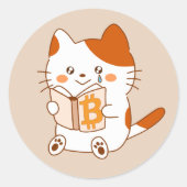 Emotional cat reading Bitcoin book ラウンドシール (正面)