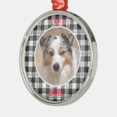 Emotional Dog Portrait Buffalo Plaid Design メタルオーナメント (左)