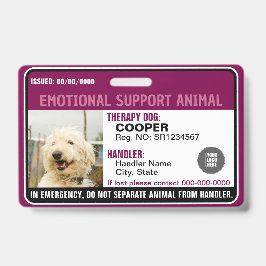 Emotional Support Animal ID Therapy Photo Custom バッジ