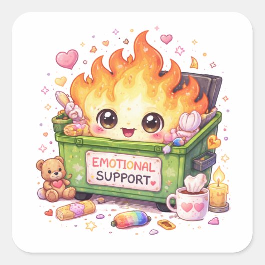 Emotional Support Fire Sticker スクエアシール (正面)