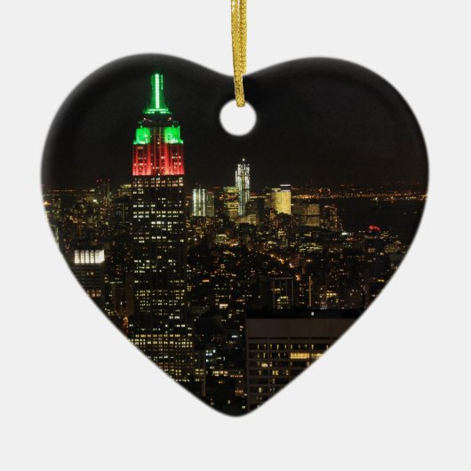 Emp St建物クリスマスカラー夜01 セラミックオーナメント (正面)
