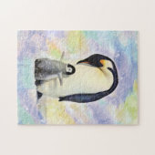 Emperor Penguin with Baby Chick Watercolor ジグソーパズル (横)