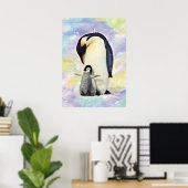 Emperor Penguin with Baby Chick Watercolor Art ポスター (ホームオフィス)