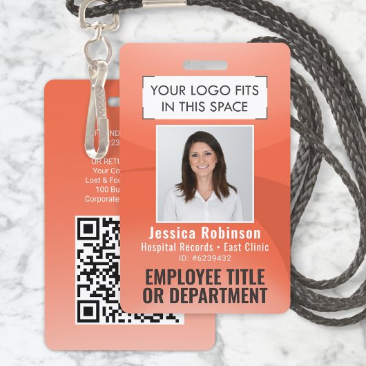 Employee 写真ID QRバーコード あなたのロゴ オレンジアーク バッジ