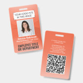 Employee 写真ID QRバーコード あなたのロゴ オレンジアーク バッジ (正面&裏面)