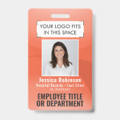 Employee 写真ID QRバーコード あなたのロゴ オレンジアーク バッジ (正面)