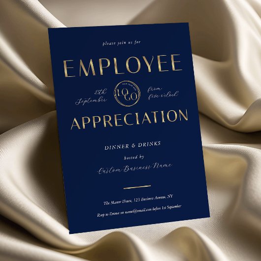Employee Appreciation Navy & Gold Logo Business 招待状