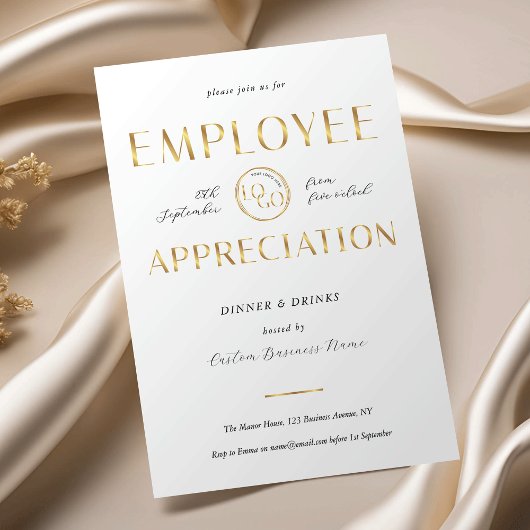 Employee Appreciation White & Gold Logo Business 招待状