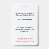 Employee Badge | Security ID – Photo Card バッジ (裏面)