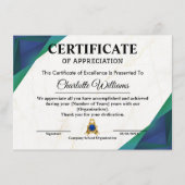 Employee Certificate of Achievement Award エンクロージャーカード (正面)