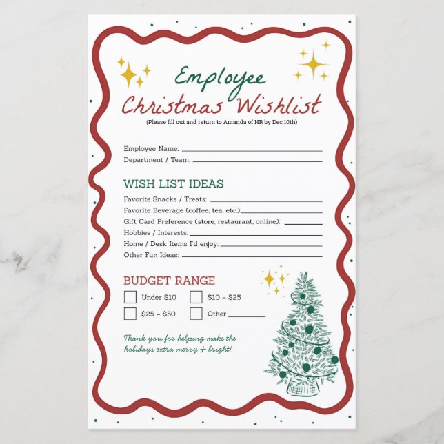 Employee Christmas Wish List Office Gift Exchange (正面)