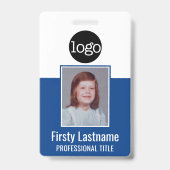 Employee ID - 写真、QRコード、ロゴ、名前 青バッジ バッジ (正面)